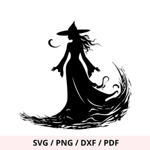Silhouette sorcière SVG, Sorcière fichier découpe, Décoration halloween DIY, fichier découpe imprimable, machine cricut cameo,