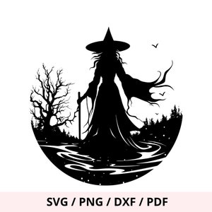 Silhouette sorcière SVG, Sorcière fichier découpe, Décoration halloween DIY, fichier découpe imprimable, machine cricut cameo,