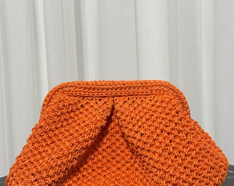 Clutch bag/handmade gift/handbag/handmade bag/orange bag/knitted bag