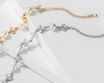 Dainty Pearl Bracelet Silver Bracelet Jewelry for Birthday Jewelry Gold Pearl Bracelet Adjustable Cuff Bracelet Bridal Bracelet for Wedding