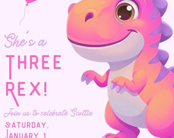Three Rex Pink Birthday Party Invitation