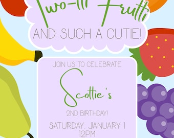 Two-tti Frutti Fruit Second Birthday Party Invitation