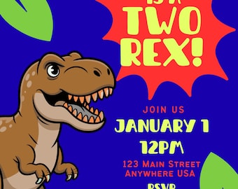 Two Rex Blue Birthday Party Invitation Template