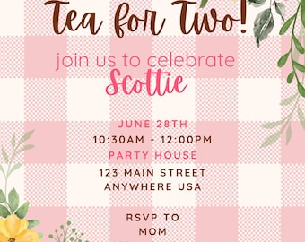 Tea for Two Garden Party Birthday Invitation Template