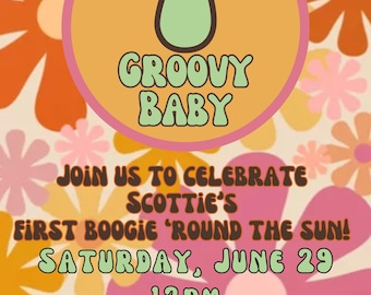 One Groovy Baby 70s Birthday Party Invitation Template