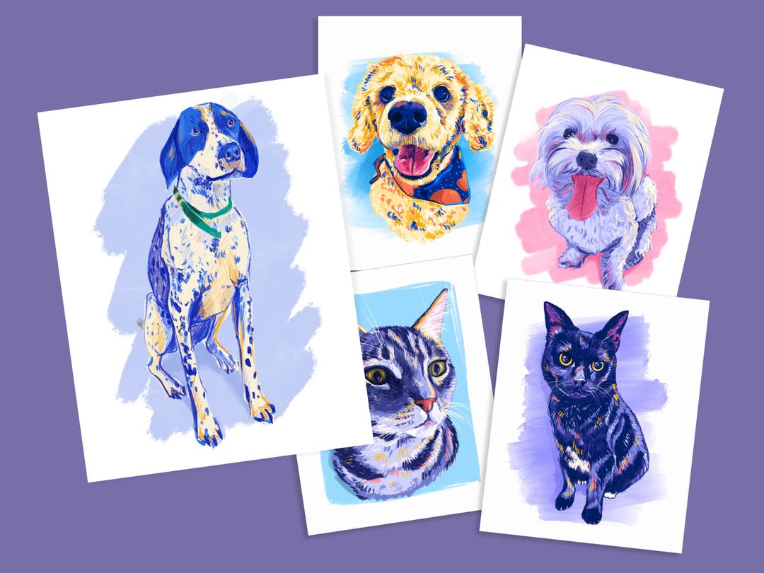 Custom Pet Portrait: Colorful Dog & Cat Art Print - Etsy