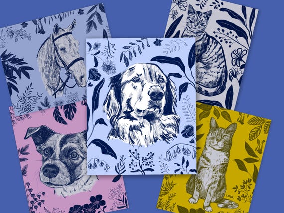 Custom Floral Pet Portrait: Sketch Style Pet Memorial (8x10" Print)
