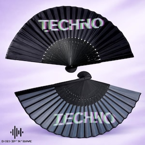 Rave Fächer klein 2er Set schwarz – Handfächer Holz Bambus stabil – Festival & Techno Accessoires für Club, Party, Hochzeit
