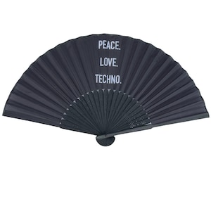 2 Pack Set Techno Rave Hand Fans - Small sturdy black bamboo wood fan - Hand Fan Summer - Hand fans for party, club, festival