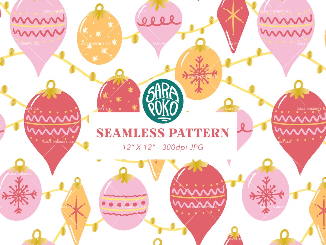 Christmas Ornaments Seamless Pattern Art - White Ground (tree, Holiday ...