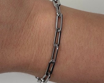 Silver Flat Paperclip Chain Bracelet - Small Chain Bracelet - Waterproof Bracelet - Stainless Steel Bracelet