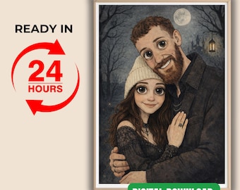 Custom Gothic Couple Portrait Poster | Dark Romantic Wall Art | Personalized Gothic Love Illustration | Anniversary Gift for Couples