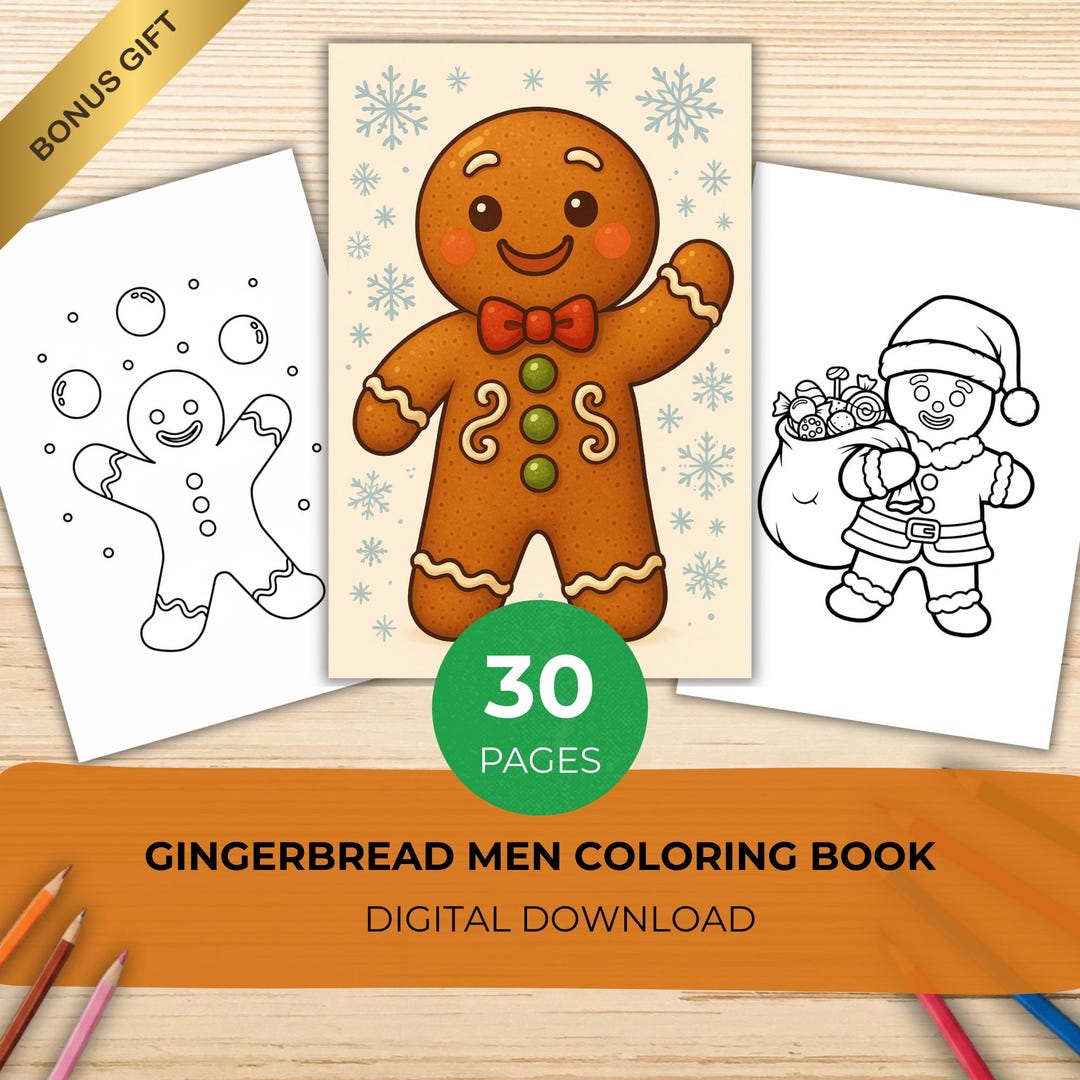 30 Gingerbread Men Coloring Book, Cute & Easy Christmas Coloring Book ...
