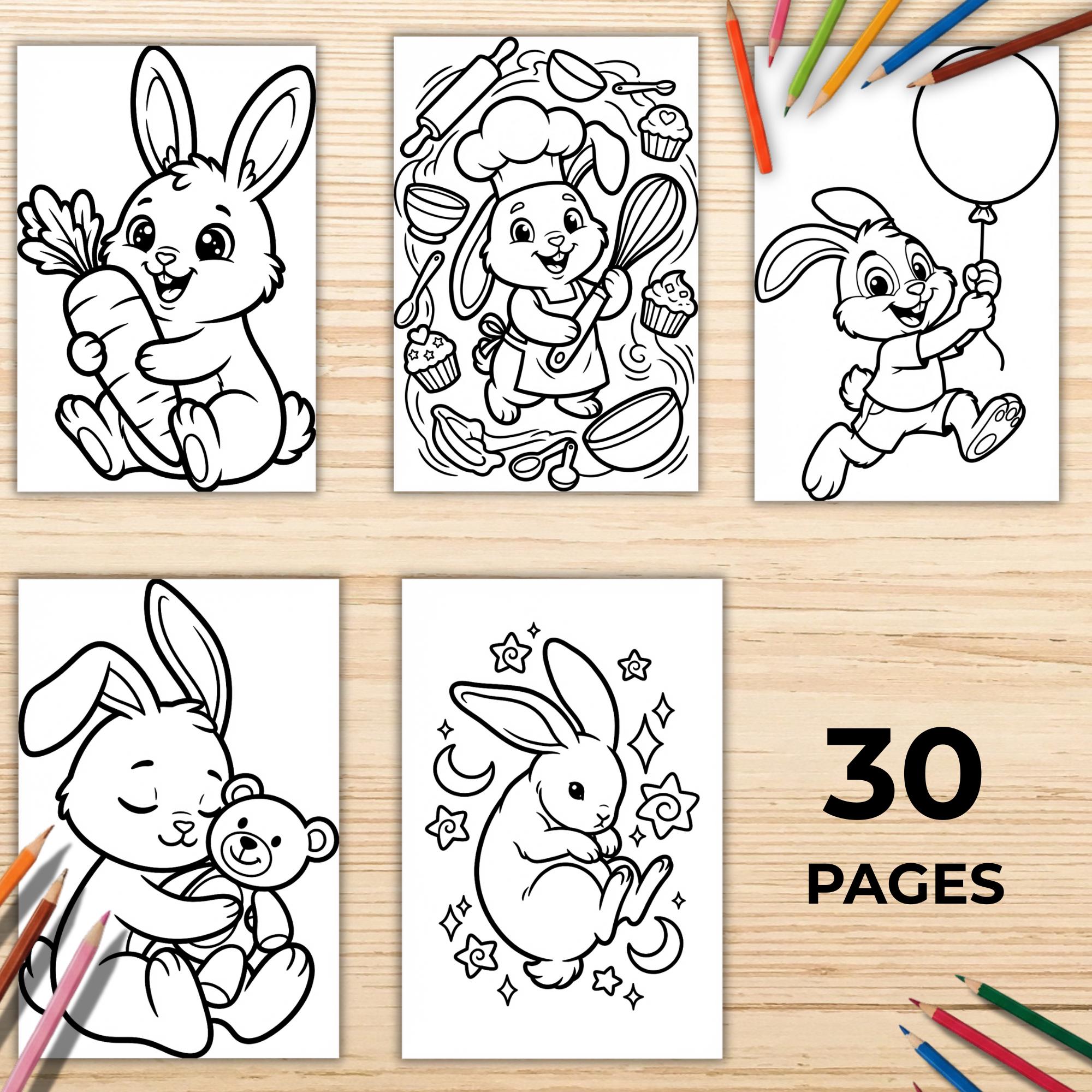 Cute Bunny Coloring Book for Kids & Adults | 30 Adorable Rabbit Pages ...