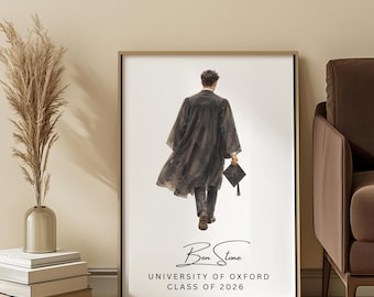 Personalised Graduation Portrait from Photo, Watercolour Style Print, Custom Graduate Gift for Him