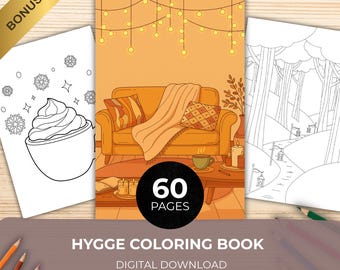Hygge Malbuch, 60 gemütliche skandinavische Designs zum Stressabbau | Entspannende Hygge Herbst & Winter Seiten | Gemütliche Malvorlagen PDF