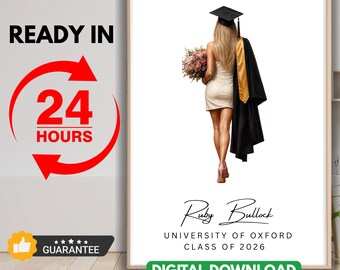 Personalized Graduation Print from Photo, Custom College Graduation Gift for Her, Graduate Portrait Wall Art Keepsake