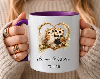 Personalised Owl Couple Mug | Engagement Gift | Wedding Gift for Couple | Custom Bride Groom Coffee Mug | Owl Lover Gift