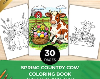 Lente kleurplaten koe, 30 schattige boerderijdieren | Afdrukbare boerderij-pdf voor volwassenen en kinderen