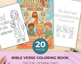 20 Bible Verse Coloring Pages for Kids | Christian Activity Set + Bonus Rewards | Faith Printables