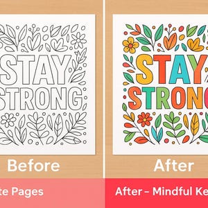 Motivational colouring page printable with encouraging quote designs for relaxation and stress relief. Features black and white inspirational artwork including floral frames, hearts, and mandalas. Perfect for adults, teens, and wellness activities. Boost positivity, creativity, and mindfulness through this digital download colouring book that combines self-care, motivation, and calming art therapy.
