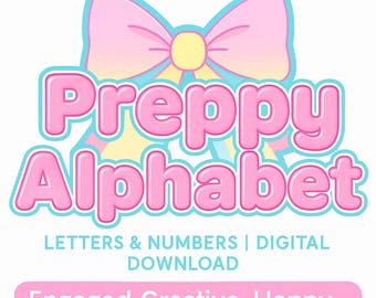 Preppy Alphabet Letters & Numbers | Cute Bubble Font | Rainbow Bow Aesthetic | Digital Download