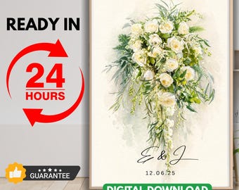 Personalised Wedding Bouquet Watercolour Painting, Custom Floral Illustration from Photo, Bridal Keepsake Printable, Wedding Flower Portrait
