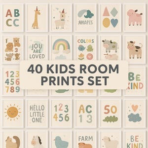 40 Kids Room Prints Set | Whimsical Nursery & Playroom Wall Art | Educational + Fun Digital Download | Multiple Sizes Included