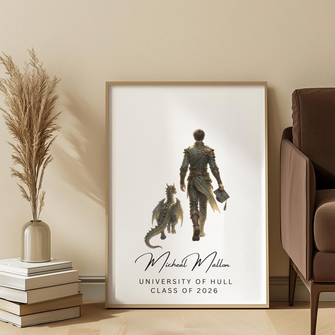 Dnd Graduation Personalised Dragon Graduation Gift for Him, Custom Fantasy Portrait ...