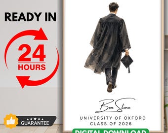 Personalised Graduation Portrait Watercolour Style, Custom Graduate Gift, University Artwork from Photo, Digital Download