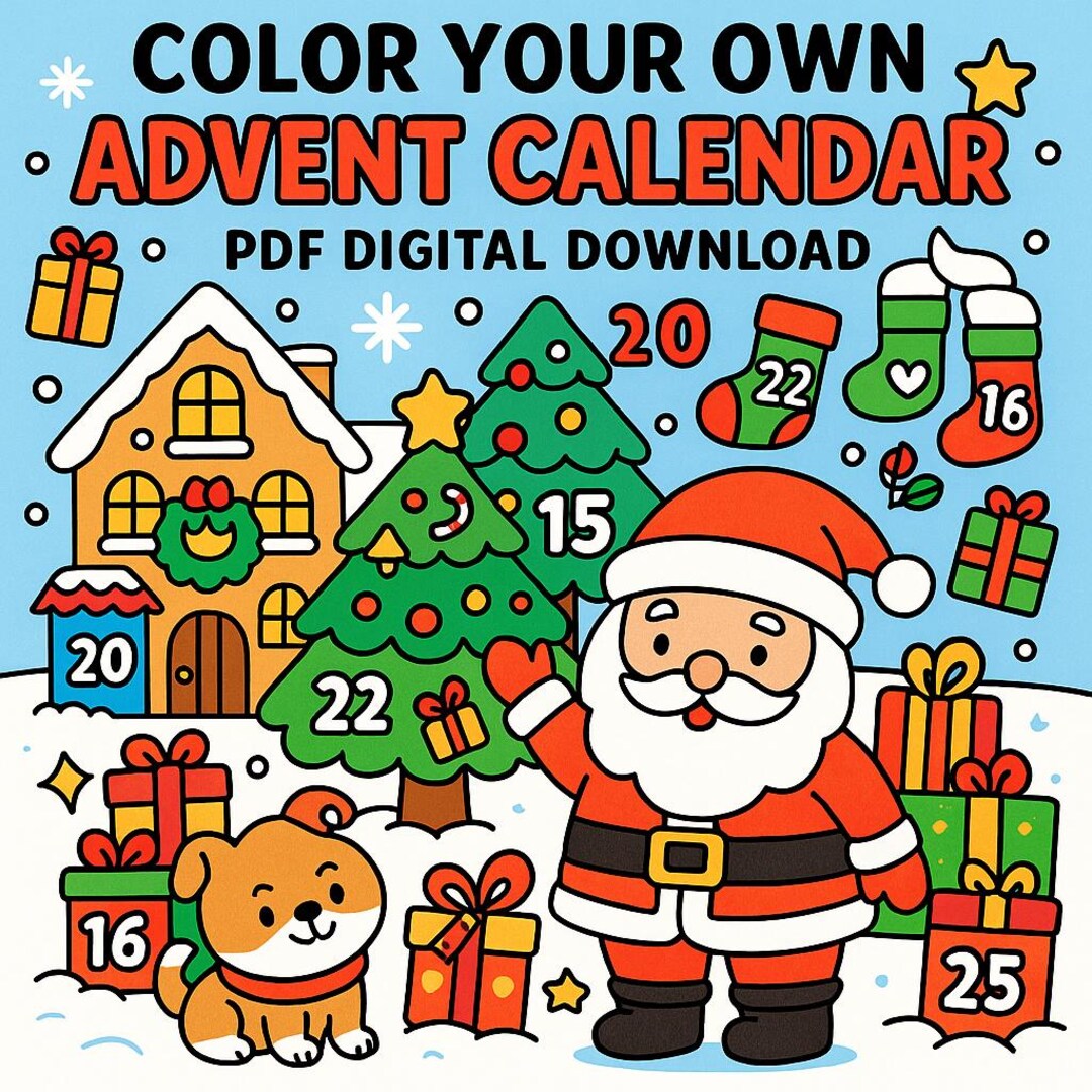 Color Your Own Advent Calendar, Christmas Printable Coloring Book for ...