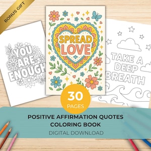 Positive Affirmation Quotes Coloring Book | 30 Motivational Pages for Calm, Mindfulness & Stress Relief | Printable Mini Colouring PDF