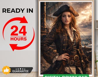 Personalised Pirate Captain Portrait from Photo | Birthday, Valentine & Anniversary Gift | Cinematic Custom Pirate Wall Art Print
