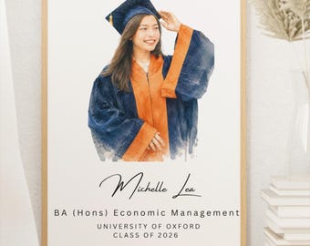 Custom Graduation Portrait from Photo | Personalised Watercolour Graduate Portrait | University Graduation Gift for Her or Him