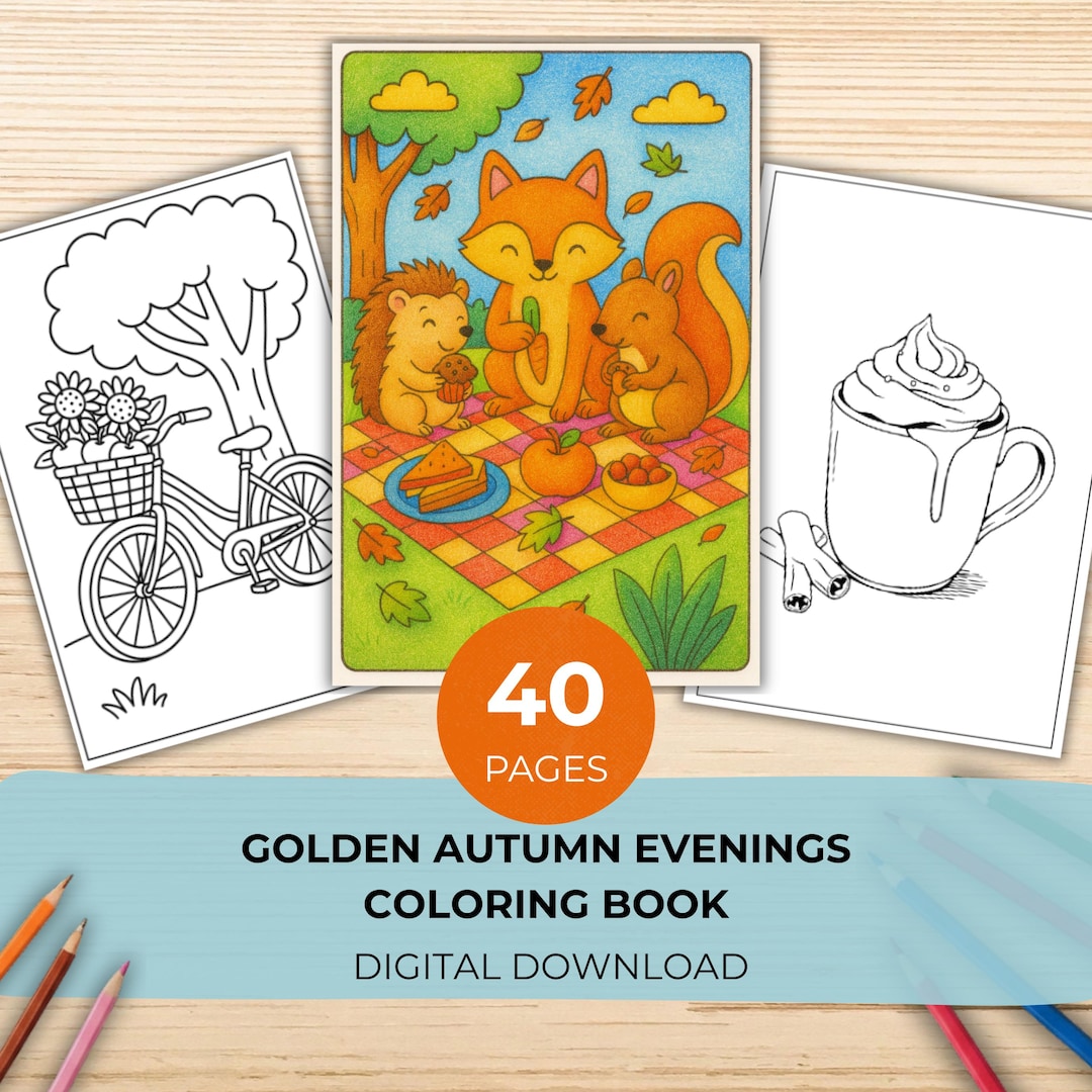 Golden Autumn Evenings Coloring Book, 40 Cozy Fall Animals, Leaves ...