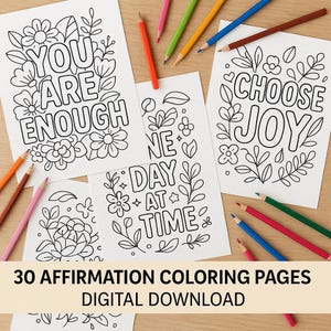 Affirmation Ausmalbilder | Mentale Gesundheit & Selbstfürsorge Malbuch | Motivierende Zitate zur Entspannung Relief | Digitaler Download