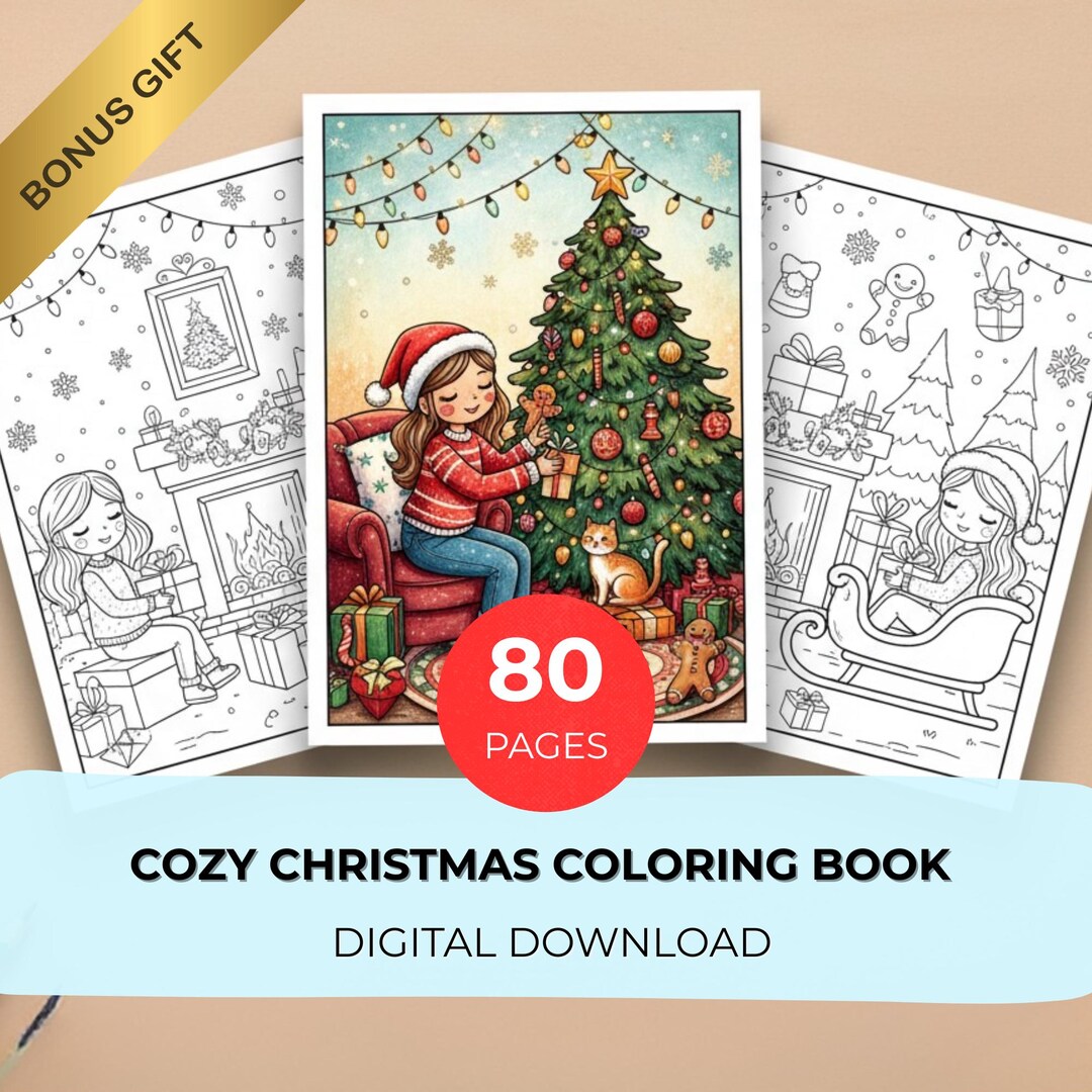 Cozy Christmas Winter Coloring Book | Cute Holiday Scenes With Santa ...