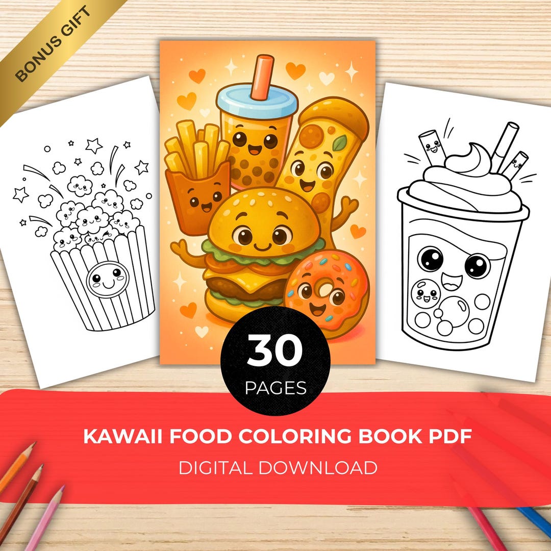 Kawaii Food Coloring Book PDF – Cute Fast Food Colouring Pages for Kids ...