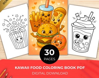 Kawaii Food Coloring Book PDF – Cute Fast Food Colouring Pages for Kids | Winter Indoor Activities Printable | Fun Kawaii Art