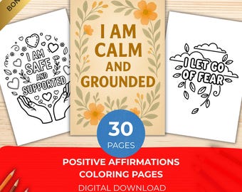 30 Affirmation Coloring Pages | Mental Health & Self-Care Colouring Book | Motivational Quotes for Relaxation Relief | Digital Download