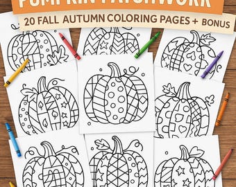 Målarbilder med pumpalappverk + BONUS-set, 20 utskrivbara höst- och höstbilder med mini-certifikat för försättsblad | Thanksgiving och Halloween för barn