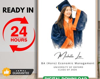 Custom Graduation Portrait from Photo | Personalised Watercolour Graduate Portrait | University Graduation Gift for Her or Him