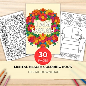 Mental Health Coloring Book | Mind Over Mood PLR | 30 Teen & Adult Positive Pages | Anxiety Relief Printable | Self-Care Gift Idea