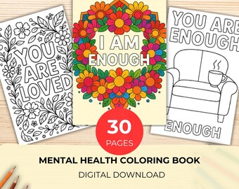 Mental Health Coloring Book | Mind Over Mood PLR | 30 Teen & Adult Positive Pages | Anxiety Relief Printable | Self-Care Gift Idea