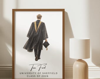 Personalised Graduation Gift for Him, Custom Portrait from Photo, Watercolour Graduate Print, University Artwork, Class of 2026