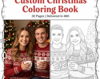30 Custom Christmas Coloring Pages from Your Photos, Personalized Holiday Gift, Photo to Coloring Page, Unique Xmas Gift Idea