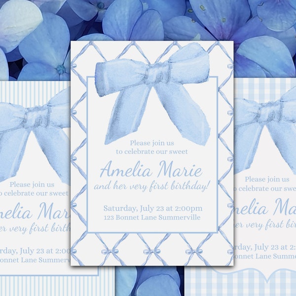 Grand Millennial Bow Invitation (Blue)