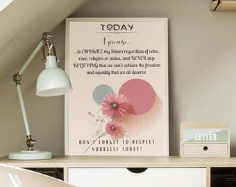 Motiverende muurkunst voor tienermeisje, Today's Promise #2, dagelijkse bevestigingsposter, positieve klas kunst aan de muur, digitale download