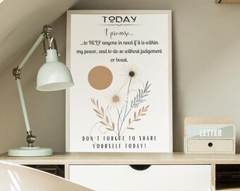 Motywująca sztuka ścienna dla nastolatki, dzisiejsza obietnica nr 6, plakat z codziennymi afirmacjami, pozytywna sztuka ścienna do klasy, pobieranie cyfrowe