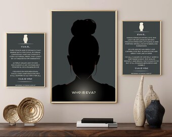 Motiverende muurkunst voor tienermeisje, Who Is EVA Girls bevestigingsposterset, tienermeisje kunst aan de muur, dagelijkse bevestigingsposter, digitale download